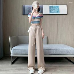 Women's Pants Relaxed Fit Spring Bottoms Stylish Wide Leg For Women High Waist Satin Trousers Summer Fall Loose Elegant Straight