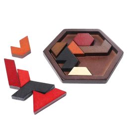 Geometric Shape Tangram Board Wood Puzzle Game for Adults Hexagonal IQ Brain Teaser Puzzles Board Educational Toys