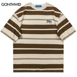 Vintage Striped T Shirt Y2K Men Women Harajuku Summer Crewneck Cotton Tshirt 2023 Hip Hop Fashion Casual Tee Tops Streetwear 240523