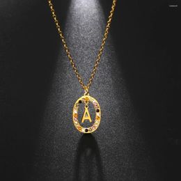 Ketten Edelstahl farbenfrohe Zirkon Anfangsbuchstaben Halskette A-Z Alphabet Ästhetische Nackenkette Schmuck Muttertag Geschenk