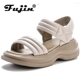 Sandals Fujin 5cm Hook Breathable Boots Comfy Summer Hollow Ankle Flats Shoes Cow Natural Genuine Leather Peep Toe Rubber Women Sandas