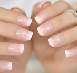 Pink Nude White French Fake Nails Squoval Square UV Gel False Press on Nails for Girl Full Cover Wear Finger Nail Art Tips9443167