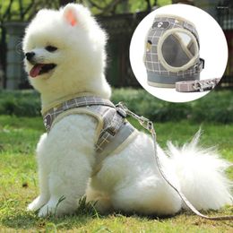 Dog Collars Pet Cat Harness With Leash Small Dogs Medium Teddy Reflective Walking Lead Sets Adjustable Plaid Collar