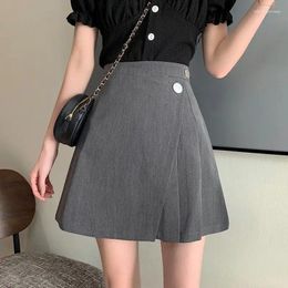 Skirts Summer Solid High Waisted Button With Elastic Asymmetrical Casual Elegance Women's Clothing Bag Hip Fashionable Mini