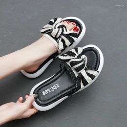 Slippers Summer Female Foreign Trade Large Size Flip-flop Korean Edition Bow Knot Students Wear Flat Heel Beach Shoes Outside Leisure