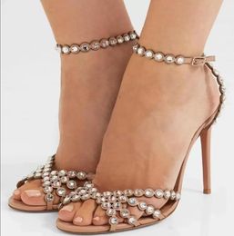 Stagione festiva perfetta Tequila Leather Women039S Sandals Scarpe Strappy Design Crystal abbellimenti Lady Gladiato High Heels P4899599
