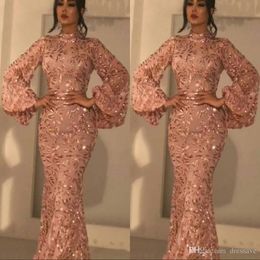 Vintage Rose Gold Evening Gowns Mermaid Formal Party Ball Gown Long Sleeve Afraic Girl Deep Pageant Prom Drseses Custom Made Plus Size 247h