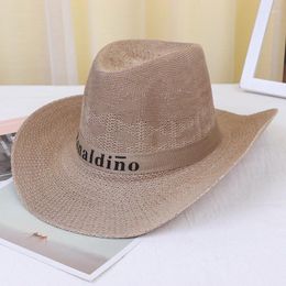 Berets Summer Western Cowboy Curled Big Eaves Straw Hat For Men And Women Outdoor Beach Sunshade Sun-proof Letter Knit Fishing Ha