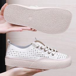 GKTINOO Women Sneakers Summer Shoes Genuine Leather Loafers Lace-Up Hollow 2024 New Handmade All-Match Platform Sneakers