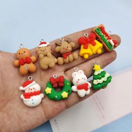 10Pcs Christmas Charms Kawaii Resin Deer Snowman Tree Bell Pendant Charm for Earring Bracelet Keychain Diy Jewelry Making C1090