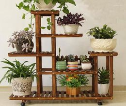 Bamboo Plant Flower Pot Stand Garden Planter Nursery Pot Stand Shelf Indoor Outdoor Garden Decoration Gifts Tools With Wheels17229641