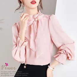 Women's Blouses 2024 Spring Summer Women Shirt Beading Bow Blouse Work Casual Tops Chiffon Elegant Loose Female White Business Shirts 3XL