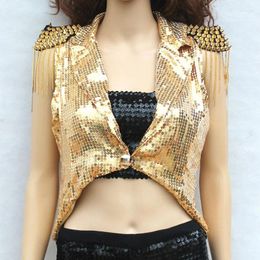 Women's Vests Sequins Women Fashion Waistcoat Sleeveless Vest Exquisite Cropped Tuxedo Coat For Hip-hop Jazz Dance Stage Performance Clothes