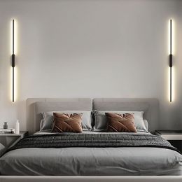 Long strip wall lamp bedroom bedside lamp modern minimalist wall lamp living room TV background grille line wall lamp