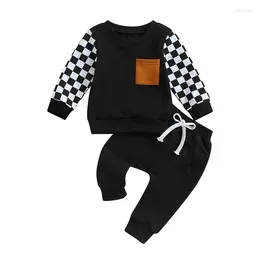 Clothing Sets 2Pcs Autumn Spring Baby Boy Clothes Set Cotton Long Sleeve Plaid Sweatshirt Drawstring Pants Tracksuit Toddler Outfits
