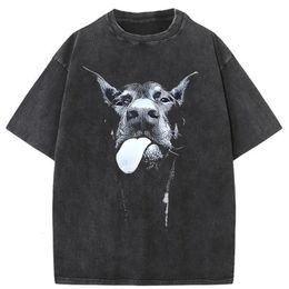 Men Gothic Letter Dog Printed TShirt Hip Hop Streetwear Punk Summer Vintage Washed Oversized T Shirts Tops men clothing 240514