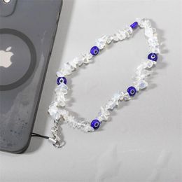 Keychains 1pcs Charm Blue Eyes Natural Crushed Stone Mobile Phone Chain Resin Jewellery Women Anti Lost Lanyard Hanging