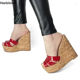 Dress Shoes Ahhlsion Real Picture Women Mules Sandals Comfort Wedges Heels Round Toe Pretty Red Party Ladies US Plus Size 5-20