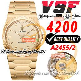 Historiques 4200H 222 Jumbo A2455 Automatic Mens Womens Unisex Watch V9F 37mm Yellow Gold Dial Stainless Steel Bracelet Super Edition Trustytime001 Wristwatches