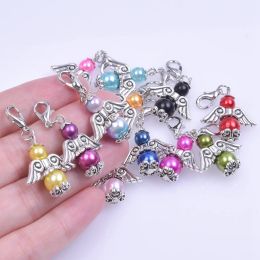 12pcs/lot Mix Dancing Fairy Guardian Angel Wings Pearl Charms Making Lucky Keychain Accessories Fit Gifts Jewellery Bulk Wholesale