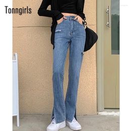 Women's Jeans Tonngirls Blue Split Skinny Woman High Waist Ripped Streetwear Slim 2024 Denim Pants Hole Korean Fashion Chic