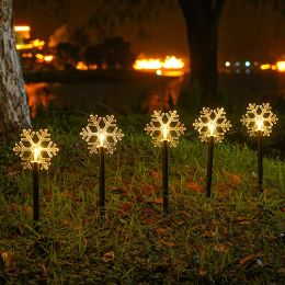 5pcs Christmas Lights Elk Bells Snowflakes LED Solar Landscape Santa Claus Lights Star Tree Garland Home Outdoor Lawn Decoration