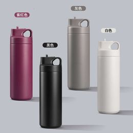 New coffee cup with straw double-layer insulation and cooling large capacity stainless steel dual drink car cup