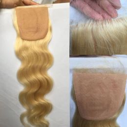 613 Blonde Lace Closure Wigs Human Hair 4x4 Silk Base Top Lace Front Wig Human Hair for Black Women Body Wave with Baby Hair