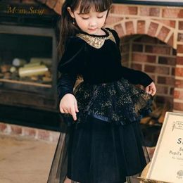 Girl Dresses Baby Princess Velvet Tutu Dress Long Sleeve Toddler Child Golden Collar Vestido Party Birthday Pageant Clothes 2-10Y