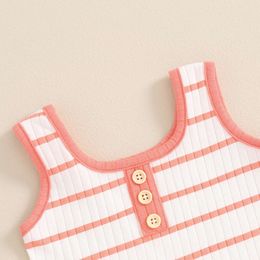 Fashion Summer Little Girls Clothes For Toddler Ribbed Set Outfits Striped Sleeveless Tank Tops Elastic Waist Shorts Infant Suit