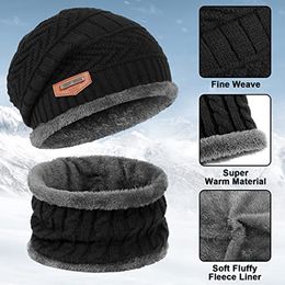 3 Pcs Winter Knit Beanie Hat Neck Warmer Gloves Fleece Lined Skull Cap Infinity Scarves Touch Screen Mittens for Men Women