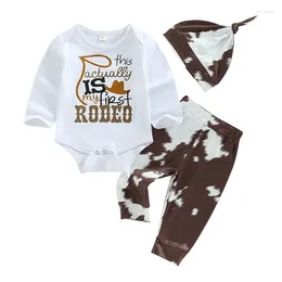 Clothing Sets Born Infant Baby Boy Girl Clothes Set Long Sleeve Round Neck Letters Print Romper Tops Straight Pants Hat 3Pcs