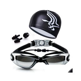 Goggles Professional Swimming For Men Women Earplug Nose Clip Swim Glasses Anti-Fog Uv Adt Waterproof Sile Diving Eyewear Drop Deliver Oti2E