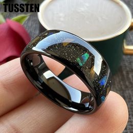 TUSSTEN 8MM Tungsten Carbide Ring for Men Women Large particle opal Fragments Inlay Domed Polished Shiny Comfort Fit 240522