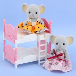 New Koala Miniature Bedroom Furniture Ornament Mini Double Bed Dollhouse 1/12 Room Accessories Play House For Girl Birthday Gift