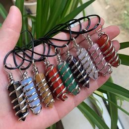 Pendant Necklaces Natural Crystal Gemstone Necklace Hexagonal Column Spiral Wound Single Pointed Nec