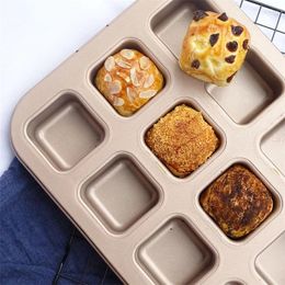 Baking Moulds 12 Cups Cake Mould Square Mini Bread Burger Muffin Non-Stick Cupcake For Household Pan Oven Trays Tools Moulds