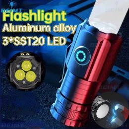 3 LED -ficklampa 18350 Torch 1800lm SST20 Uppladdningsbar USB Pen Clip Lamp IP68 Vattentät med magnetljus för vandringsläger