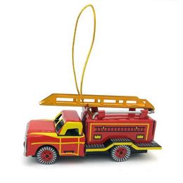 Wind-up Toys Adult Series Vintage Toys Metal Tin Fire Truck Proportional Ladder Car Pendant Clock Work Toy Model Vintage Toy Gifts S2452455