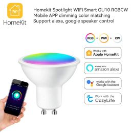 HomeKit Smart LED Lights Bulb GU10 RGB+CW WiFi Spotlight Dimmable Colourful Lamp Cozylife APP Control Voice for Siri Alexa Google