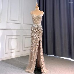 Party Dresses Serene Hill Silver Nude Spaghetti Strap Luxury Evening Gowns 2024 Mermaid Sequins Beaded Elegant For Women LA71666