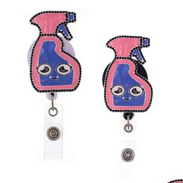 Key Rings Est Style Cute Cartoon Rhinestone Retractable Id Holder For Nurse Name Accessories Badge Reel With Alligator Clip Drop Del Dh4Ax