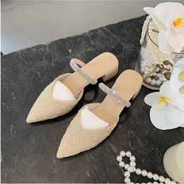 Slippers Summer Women's Sandals Fashion Pointed Toe Casual Rhinestone Chunky Heels Party Wedding Female Shoes Zapatos Mujer