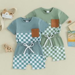 Clothing Sets FOCUSNORM 0-3Y Toddler Baby Boys Casual Clothes 2pcs Checkerboard Plaid Patchwork Short SleeveT Shirts Shorts