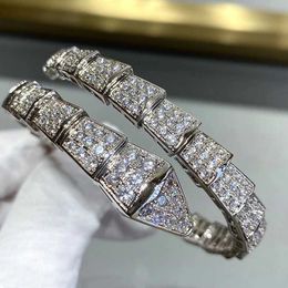 Bangle European classic 925 sterling silver full diamond snake bone bracelet Ladies personty trend luxury brand jewelry party gift T240524