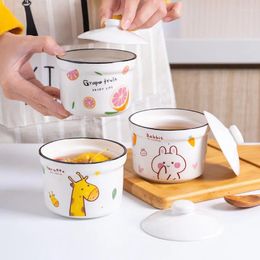 Plates 4-inch Cartoon Ceramic Steamed Egg Bowl With Lid For Household Use Water Separated Stew Cup Bird's Nest Supplement Pot