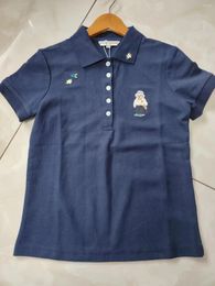 Women's Polos Real Video Polo Shirts For Women Dark Blue Colour Preppy T-Shirts Short Sleeves Cotton Tees Elegant Tshirts Tops