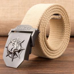 New Canvas Belt Skull Pattern Emblem Metal Buckle Jeans Belts For Men Army Military Tactical Belts Male Strap For High Quality