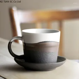 Mugs Japanese Ceramic Coffee Cup And Saucer Handmade Retro Garland Latte Couple Mug Modern Home Office Breakfast Milk Single