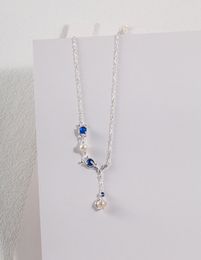 new designer necklace luxury high quality jewelry Sterling silver flower pearl necklace Dotted with pearls and royal blue zircon Elegant atmospheric women gift